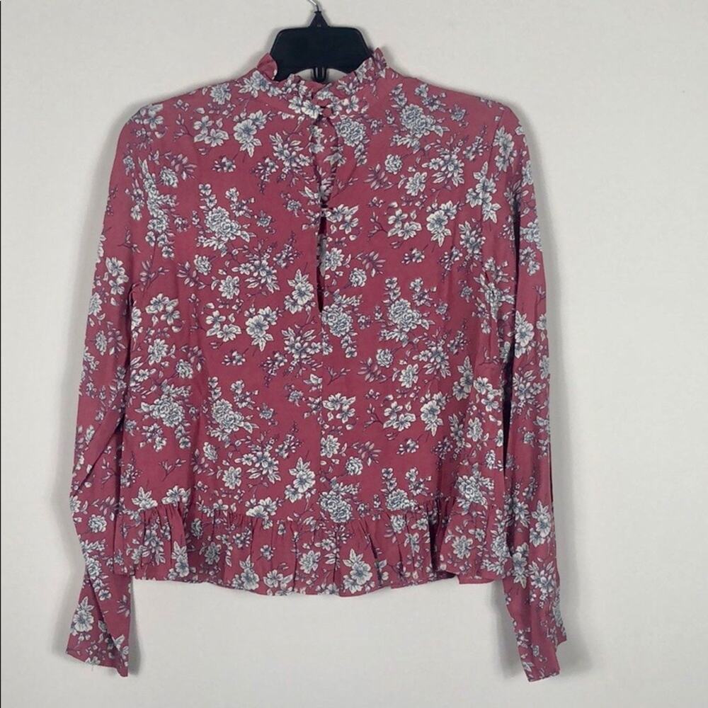 Code Mode Top Pink Ruffle Mock Neck Floral - Picture 6 of 7